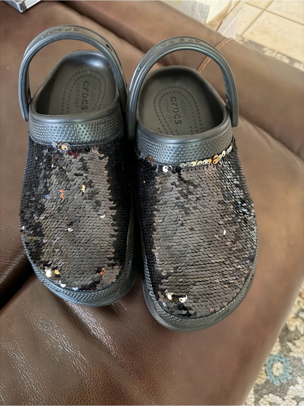 CROCS  Black Sequin Classic Clog size 8W